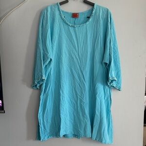 Oh My Gauze! Turquoise Scoop-Neck Tunic with Ruffle Trim size 3